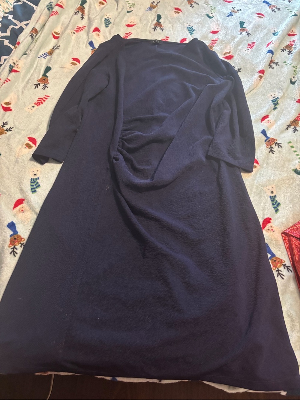 Avon Navy Long Sleeve Draped Front Dress